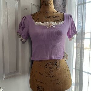 Purple Lace Trimmed coquette Women's Top